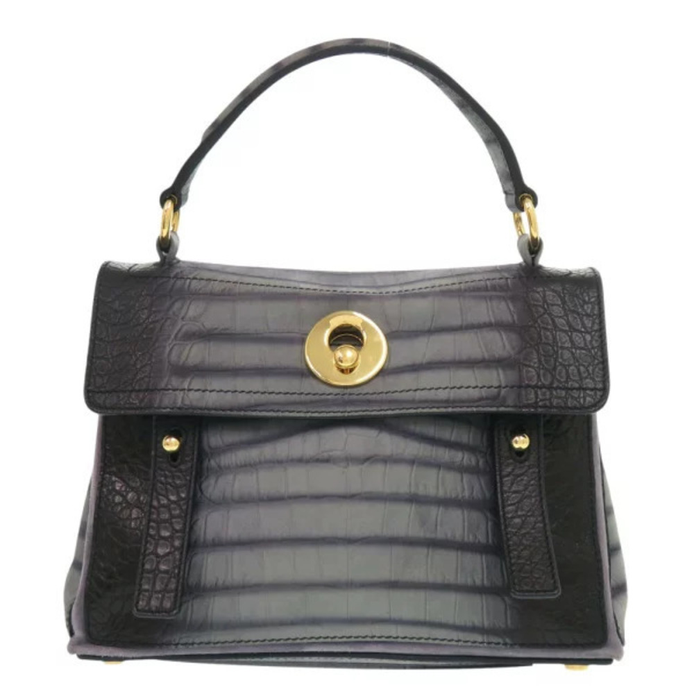 Saint Laurent Yves Muse Two embossed leather gray handbag